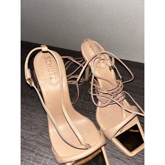 Schutz Sandals Vikki Lace up Beige Ankle Tie High Heel Pumps Shoes Size 7 B - Picture 5 of 10